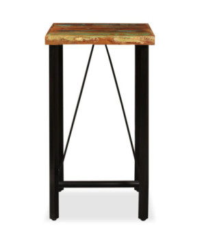 Masă bar cu aspect industrial, din lemn masiv reciclat, pătrată, 60 x 60 x 107 cm