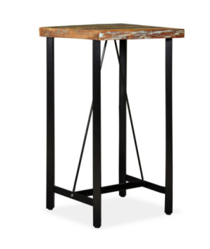 Masă bar cu aspect industrial, din lemn masiv reciclat, pătrată, 60 x 60 x 107 cm