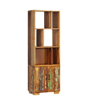 Bibliotecă retro, din lemn masiv reciclat, cu 6 rafturi și 1 dulap, 60 x 35 x 180 cm, handmade