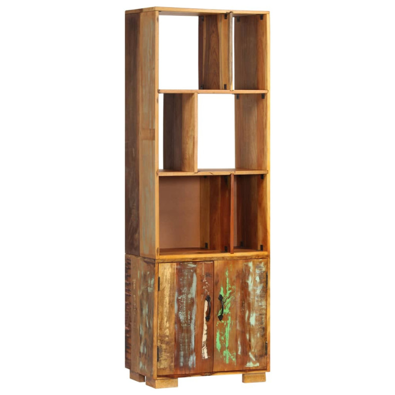 Bibliotecă retro, din lemn masiv reciclat, cu 6 rafturi și 1 dulap, 60 x 35 x 180 cm, handmade