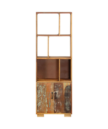 Bibliotecă retro, din lemn masiv reciclat, cu 6 rafturi și 1 dulap, 60 x 35 x 180 cm, handmade