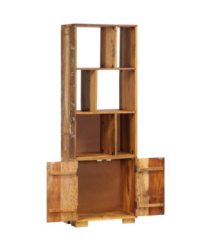 Bibliotecă retro, din lemn masiv reciclat, cu 6 rafturi și 1 dulap, 60 x 35 x 180 cm, handmade