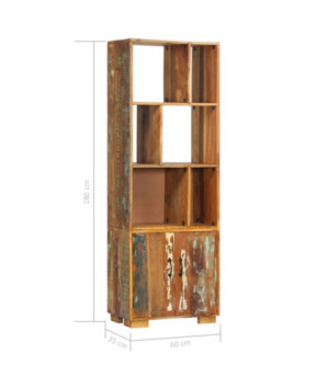 Bibliotecă retro, din lemn masiv reciclat, cu 6 rafturi și 1 dulap, 60 x 35 x 180 cm, handmade