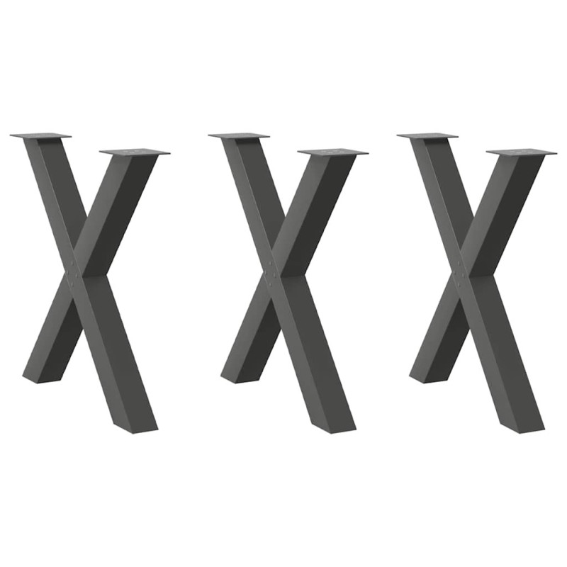 Picioare de masă în formă de X, 3 buc., antracit, 80x(72-73) cm, oțel - WOODBB2013