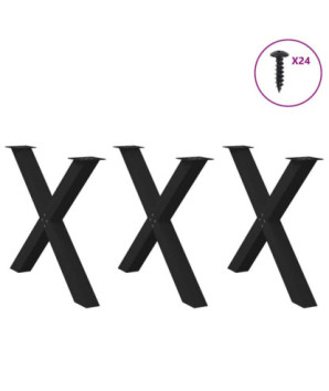 Picioare de masă în formă de X, 3 buc., negru, 90x(72-73) cm, oțel - WOODBB2024