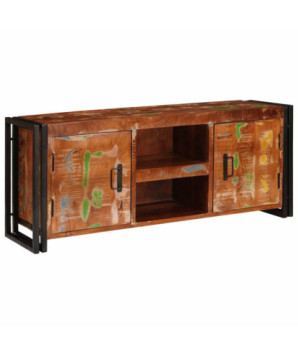 Comodă TV cu picioare, aspect rustic, din lemn masiv reciclat, 120 x 30 x 50 cm
