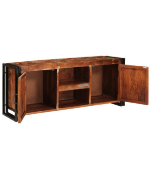 Comodă TV cu picioare, aspect rustic, din lemn masiv reciclat, 120 x 30 x 50 cm