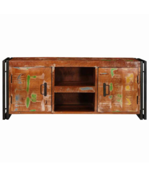 Comodă TV cu picioare, aspect rustic, din lemn masiv reciclat, 120 x 30 x 50 cm