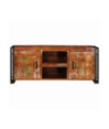 Comodă TV cu picioare, aspect rustic, din lemn masiv reciclat, 120 x 30 x 50 cm