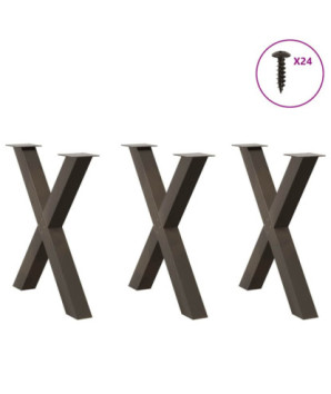Picioare de masă în formă de X, 3 buc., oțel natural, 80x(72-73) cm - WOODBB2101