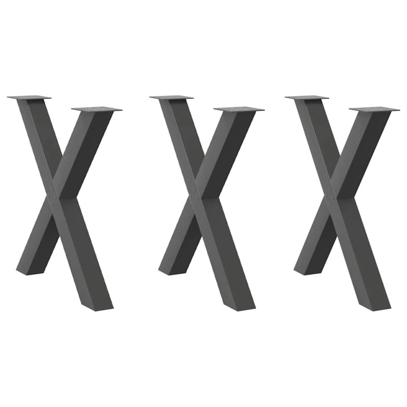 Picioare de masă în formă de X, 3 buc., antracit, 70x(72-73) cm, oțel - WOODBB2161