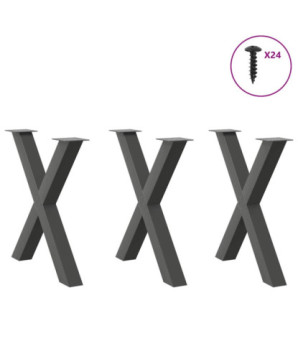 Picioare de masă în formă de X, 3 buc., antracit, 70x(72-73) cm, oțel - WOODBB2161
