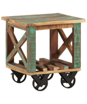 Masă laterală cu roți, 40x40x42 cm, lemn reciclat, cu aspect rustic - WOODBB237
