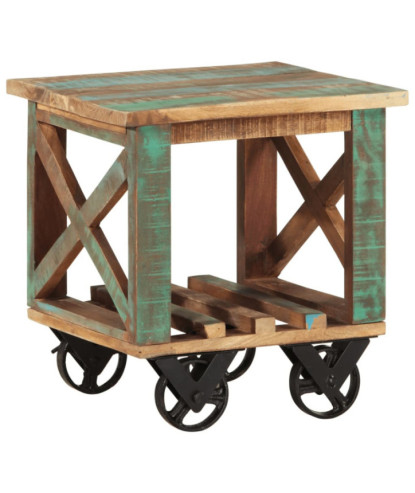 Masă laterală cu roți, 40x40x42 cm, lemn reciclat, cu aspect rustic - WOODBB237