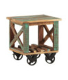 Masă laterală cu roți, 40x40x42 cm, lemn reciclat, cu aspect rustic - WOODBB237 Masă laterală cu roți, 40x40x42 cm, lemn reciclat, cu aspect rustic - WOODBB237