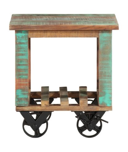 Masă laterală cu roți, 40x40x42 cm, lemn reciclat, cu aspect rustic - WOODBB237