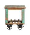 Masă laterală cu roți, 40x40x42 cm, lemn reciclat, cu aspect rustic - WOODBB237 Masă laterală cu roți, 40x40x42 cm, lemn reciclat, cu aspect rustic - WOODBB237