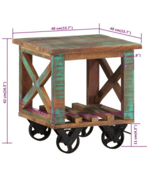 Masă laterală cu roți, 40x40x42 cm, lemn reciclat, cu aspect rustic - WOODBB237