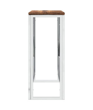 Măsuță consolă, argintiu, oțel inoxidabil/lemn reciclat - WOODBB242