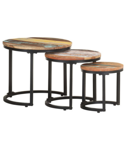 Măsuță cafea aspect industrial, din lemn masiv reciclat, rotundă, 31/41/52 x 32/39/44 cm