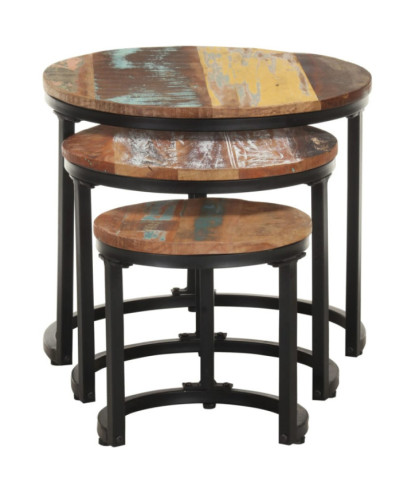 Măsuță cafea aspect industrial, din lemn masiv reciclat, rotundă, 31/41/52 x 32/39/44 cm