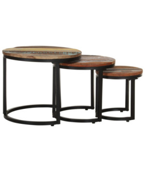 Măsuță cafea aspect industrial, din lemn masiv reciclat, rotundă, 31/41/52 x 32/39/44 cm