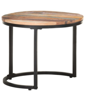 Măsuță cafea aspect industrial, din lemn masiv reciclat, rotundă, 31/41/52 x 32/39/44 cm