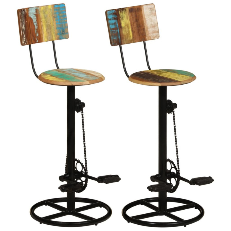 Scaune masă bar multicolor vintage, din lemn masiv reciclat, cu spătar, 2 buc. Scaune masă bar multicolor vintage, din lemn masiv reciclat, cu spătar, 2 buc.