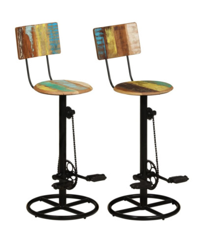 Scaune masă bar multicolor vintage, din lemn masiv reciclat, cu spătar, 2 buc.