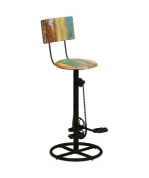 Scaune masă bar multicolor vintage, din lemn masiv reciclat, cu spătar, 2 buc.