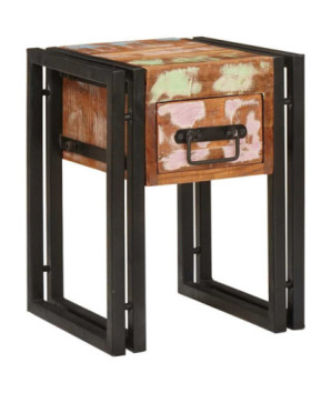 Măsuță laterală 30 x 30 x 40 cm Lemn reciclat solid și metal, cu aspect rustic, cu aspect industrial - WOODBB2432