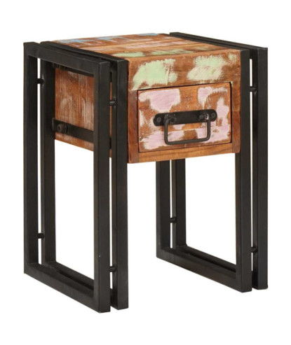 Măsuță laterală 30 x 30 x 40 cm Lemn reciclat solid și metal, cu aspect rustic, cu aspect industrial - WOODBB2432