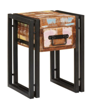 Măsuță laterală 30 x 30 x 40 cm Lemn reciclat solid și metal, cu aspect rustic, cu aspect industrial - WOODBB2432