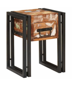 Măsuță laterală 30 x 30 x 40 cm Lemn reciclat solid și metal, cu aspect rustic, cu aspect industrial - WOODBB2432
