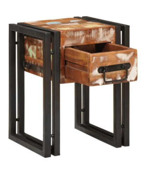 Măsuță laterală 30 x 30 x 40 cm Lemn reciclat solid și metal, cu aspect rustic, cu aspect industrial - WOODBB2432