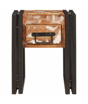 Măsuță laterală 30 x 30 x 40 cm Lemn reciclat solid și metal, cu aspect rustic, cu aspect industrial - WOODBB2432