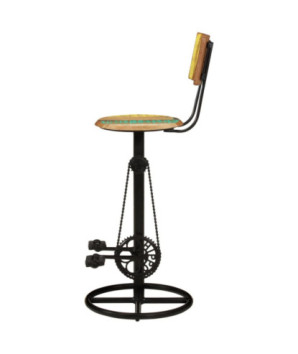 Scaune masă bar multicolor vintage, din lemn masiv reciclat, cu spătar, 2 buc.