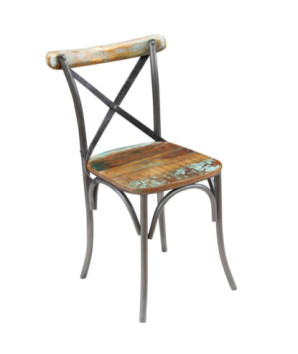 Scaune bucătărie multicolor vintage, din lemn masiv reciclat, cu spătar, 2 buc., handmade