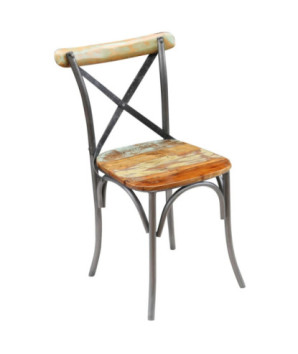 Scaune bucătărie multicolor vintage, din lemn masiv reciclat, cu spătar, 2 buc., handmade