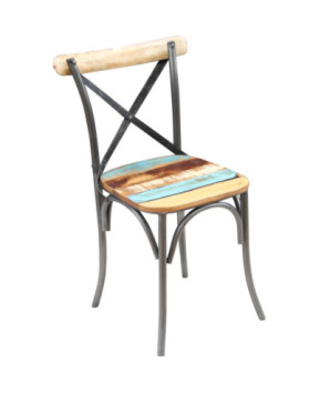 Scaune bucătărie multicolor vintage, din lemn masiv reciclat, cu spătar, 2 buc., handmade