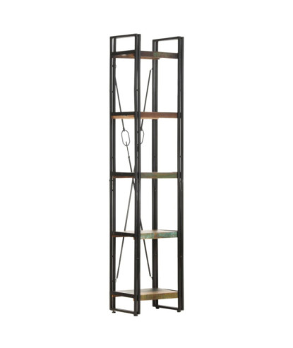 Bibliotecă cu aspect industrial, din lemn masiv reciclat, cu 5 rafturi, 40x30x180 cm, handmade