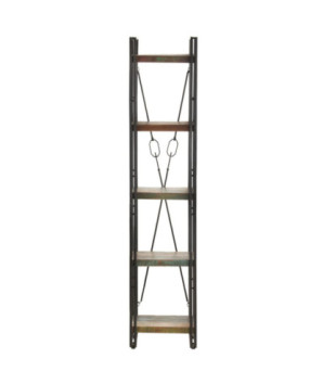 Bibliotecă cu aspect industrial, din lemn masiv reciclat, cu 5 rafturi, 40x30x180 cm, handmade