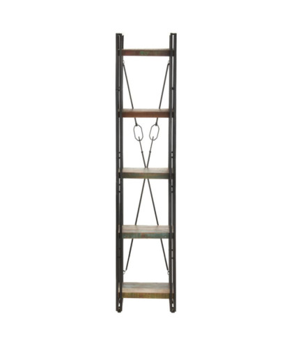 Bibliotecă cu aspect industrial, din lemn masiv reciclat, cu 5 rafturi, 40x30x180 cm, handmade