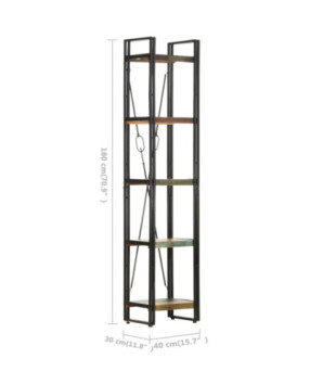 Bibliotecă cu aspect industrial, din lemn masiv reciclat, cu 5 rafturi, 40x30x180 cm, handmade