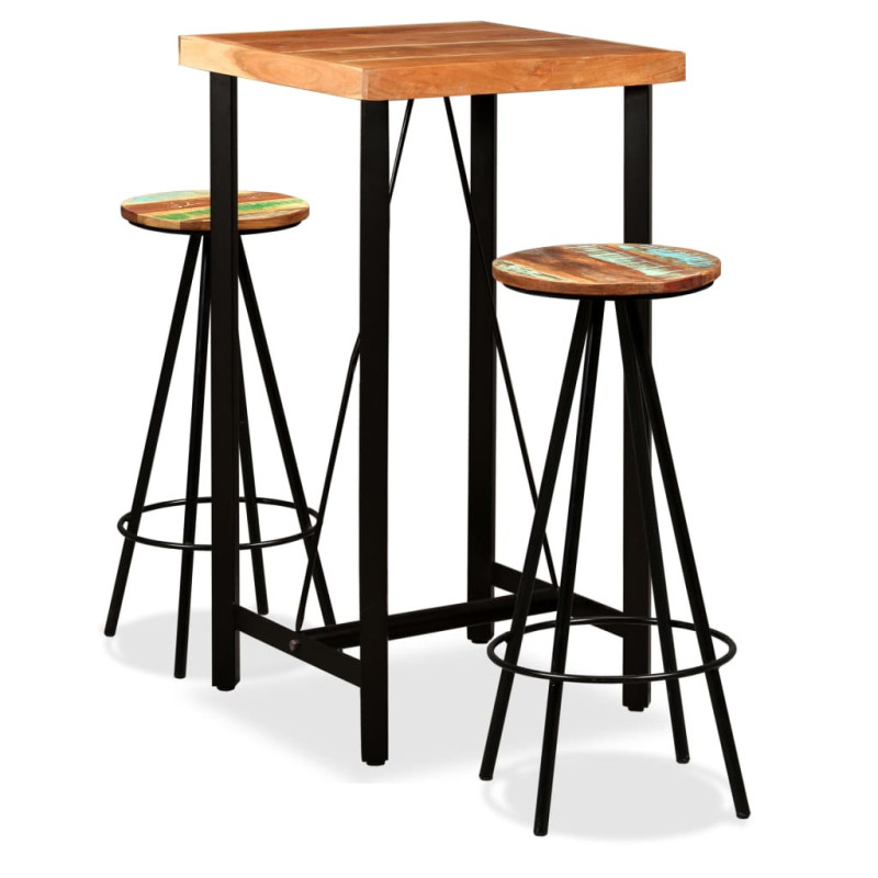 Set de bar, 3 piese, lemn masiv de acacia și lemn reciclat, cu aspect industrial - WOODBB283 Set de bar, 3 piese, lemn masiv de acacia și lemn reciclat, cu aspect industrial - WOODBB283