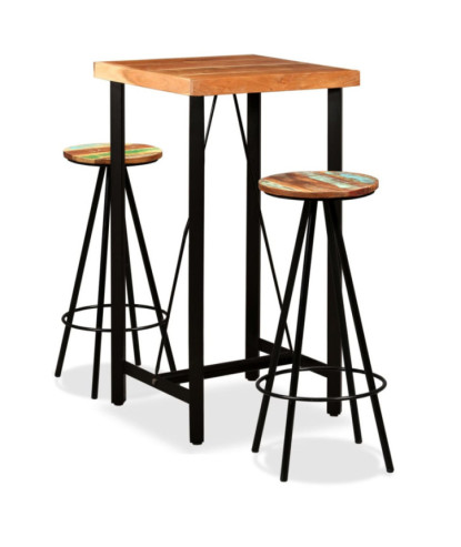 Set de bar, 3 piese, lemn masiv de acacia și lemn reciclat, cu aspect industrial - WOODBB283