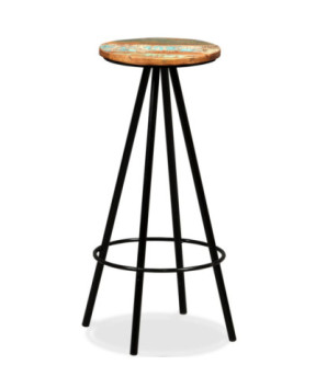 Masă bar cu 2 scaune cu spătar aspect industrial, din lemn masiv reciclat, pătrată, 60 x 60 x 107 cm, handmade