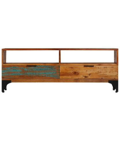 Comodă TV cu picioare, aspect vintage, din lemn masiv reciclat, 118 x 35 x 45 cm, handmade