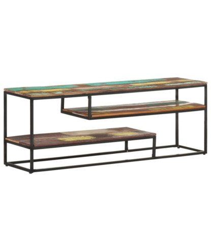 Comodă TV cu picioare, aspect industrial, din lemn masiv reciclat, 130 x 30 x 45 cm