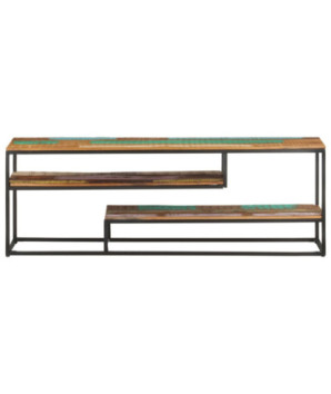 Comodă TV cu picioare, aspect industrial, din lemn masiv reciclat, 130 x 30 x 45 cm